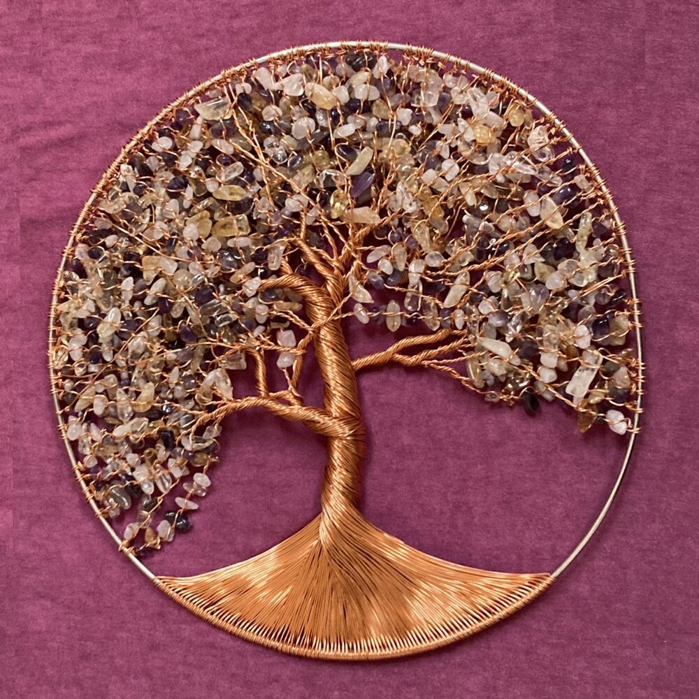 Tree of Life Copper Wire Wall Hanging / Sun Catcher. Handcrafted Art, 10" Tall - Picture 2 of 5